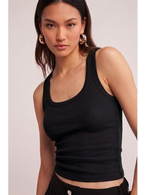 Fit Women Pamuklu Kadın Fitilli Görünümlü Kalın Askılı Basic Atlet 4624-SIYAH