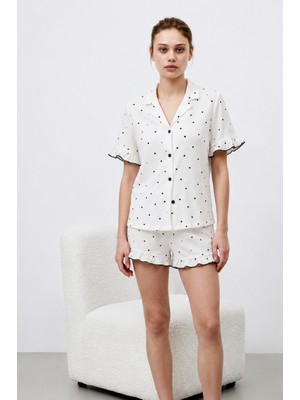 Fit Women Kadın Premium Fırfırlı Beyaz Pijama Takımı