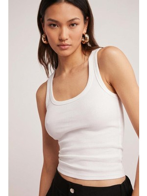 Fit Women Pamuklu Kadın Fitilli Görünümlü Kalın Askılı Basic Atlet 4624-BEYAZ