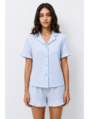 Fit Women Kadın Desenli Trend Mavi Pijama Takımı