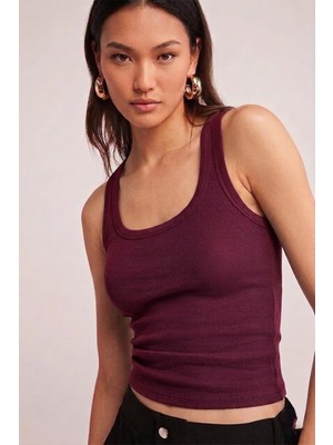 Fit Women Pamuklu Kadın Fitilli Görünümlü Kalın Askılı Basic Atlet 4624-BORDO