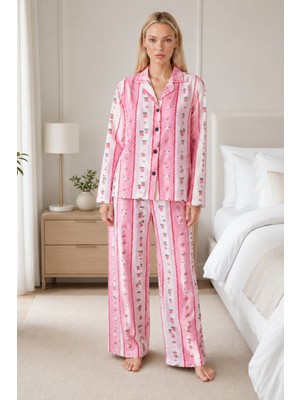 Fit Women Kadın Desenli Relaxed Pembe Pijama Takımı 4658