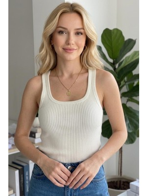 Fit Women Kadın Fitilli Görünümlü Kalın Askılı Basic Atlet 4623-BEYAZ