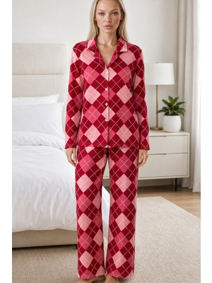Fit Women Kadın Casual Esnek Bol Kırmızı Pijama Takımı 4668