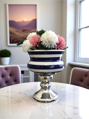 St. Morritz Dekoratif Obje Gümüş Ayaklı Saksı Lacivert Klasik Zebra Gümüş - Feray Home