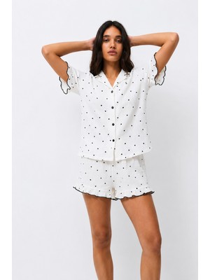 Fit Women Kadın Desenli Trend Beyaz Pijama Takımı