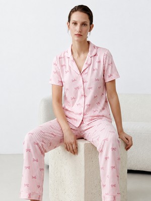 Fit Women Regular V Yaka Günlük Pembe Pijama Takımı