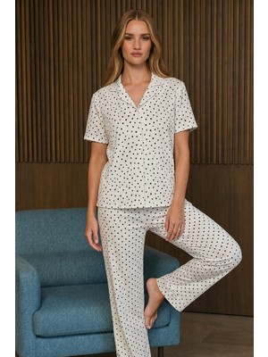 Fit Women Bol Kesim V Yaka Örme Kar Beyaz Pijama Takımı