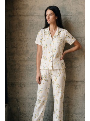 Fit Women V Yaka Düğmeli Casual Çok Renkli Pijama Takımı