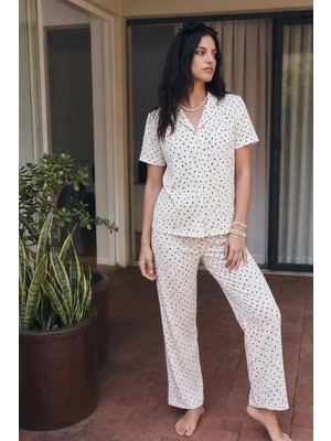 Fit Women Viskon Karışım Homewear Kar Beyaz Pijama Takımı