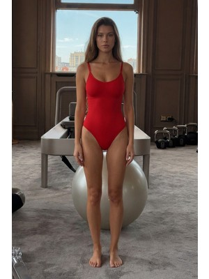 Fit Women Kadın Slip Elastanlı Vücut Uyumlu Kırmızı Body