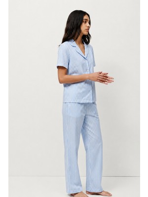 Fit Women Standart Boy Elastanlı Mavi Pijama Takımı