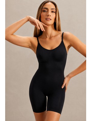 Fit Women Kadın Kalp Yaka Sportif Incelten Etki Siyah Body