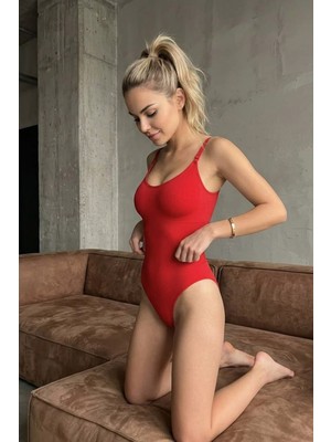 Fit Women Kadın Yüksek Bel Dar Kesim Streç Kırmızı Body