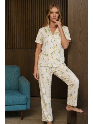 Fit Women Bol Kesim V Yaka Örme Çok Renkli Pijama Takımı