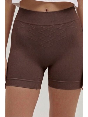 Fit Women Push Up Seamless Dikişsiz Popo Şekillendirici Kısa Paçalı Korse 2064 -Kahverengi