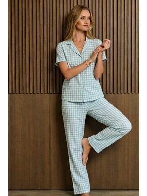 Fit Women Bol Kesim V Yaka Örme Su Yeşili Pijama Takımı