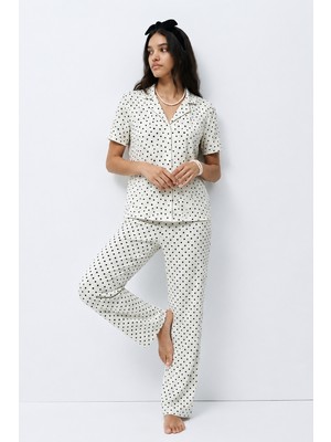 Fit Women Standart Boy Elastanlı Kar Beyaz Pijama Takımı