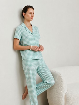 Fit Women Regular V Yaka Günlük Su Yeşili Pijama Takımı