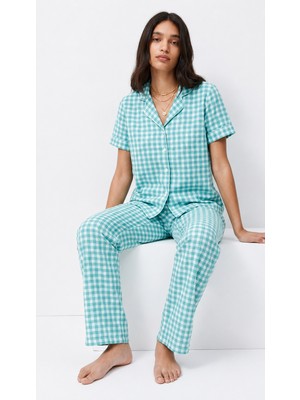Fit Women Standart Boy Elastanlı Su Yeşili Pijama Takımı