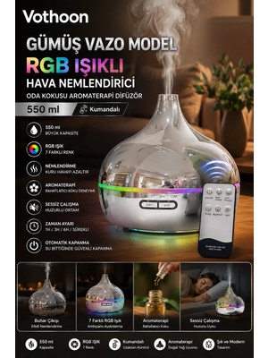 Epilons Gümüş Vazo Model Rgb Işıklı Hava Nemlendirici & Aromaterapi Difüzör - 550 ml Kumandalı