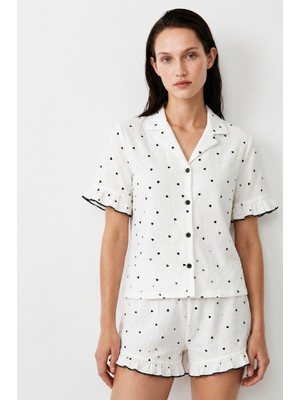 Fit Women Kadın Relaxed Lastikli Beyaz Pijama Takımı