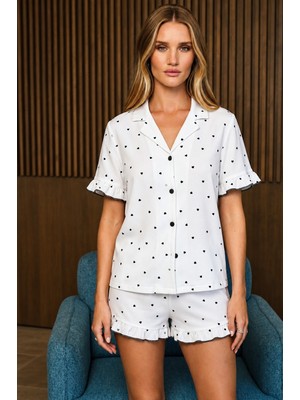 Fit Women Kadın Casual Rahat Desenli Beyaz Pijama Takımı