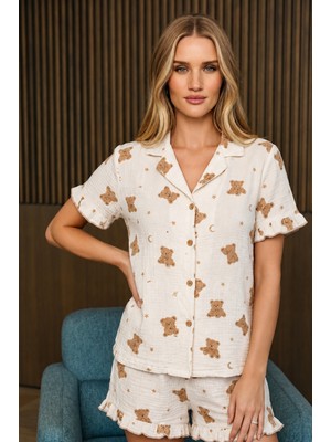 Fit Women Kadın Casual Rahat Desenli Kar Beyaz Pijama Takımı