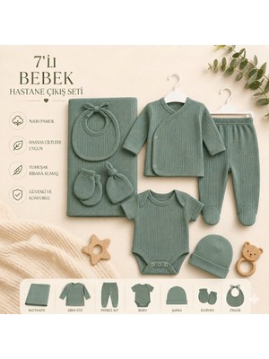 Maxi İdol Yenidoğan Hastane Çıkışı Seti %100 Pamuk 7’li Ribanalı Bebek Zıbın Takımı Antialerjik Unisex Bebek Seti