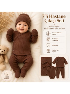 Maxi İdol Yenidoğan Hastane Çıkışı Seti %100 Pamuk 7’li Ribanalı Bebek Zıbın Takımı Antialerjik Unisex Bebek Seti