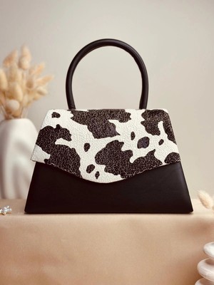 Elora Cow Print Desen Siyah Çanta