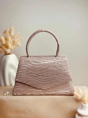 Elora Liora Dalga Desenli Pudra Rose Gold Simli Çanta