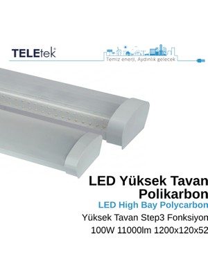 Teletek 100W 3 Kademeli Ayarlanabilir  LED Aydınlatma Armatürü   Beyaz Difüzör IP65 Polikarbon Yüksek Tavan Sıva Üstü, Endüstriyel