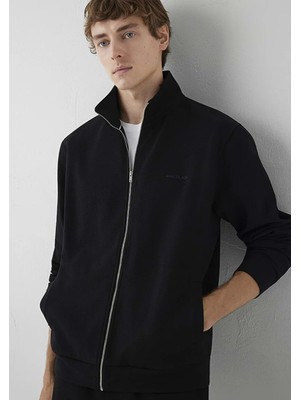 Mavi M0S10628-900 Mavi Black Logo Baskılı Fermuarlı Erkek Sweatshirt