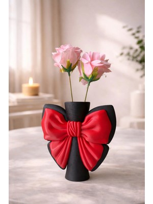 Nure Store Kırmızı Kurdeleli Vazo -13CM