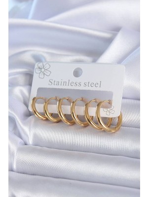 Evimdeyokyok 316L Çelik Gold Renk Halka Model Kadın Küpe Seti - TJ-BKP7886