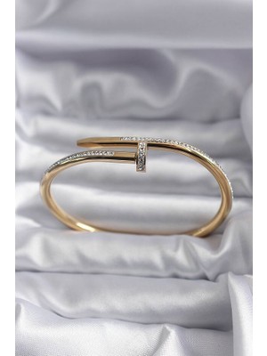 Evimdeyokyok 316L Çelik Gold Renk Çivi Model Zirkon Taş Detay Kadın Bileklik TJ-BB5646