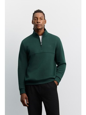 AVVA Erkek Koyu Yeşil Dik Yaka Fermuarlı -4 Dereceye Dayanıklı Regular Fit Sweatshirt A62Y1351