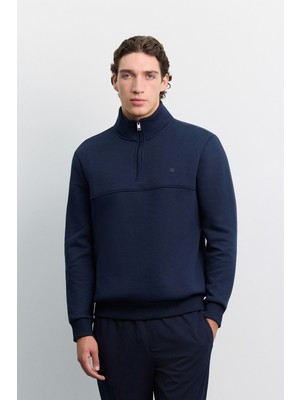 AVVA Erkek Lacivert Dik Yaka Fermuarlı -4 Dereceye Dayanıklı Regular Fit Sweatshirt A62Y1351