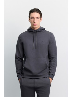 AVVA Erkek Antrasit Kapüşonlu Yaka Kanguru Cepli İnterlok Sweatshirt B001034
