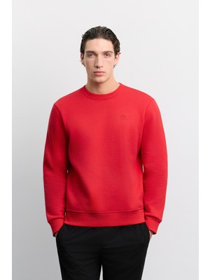 AVVA Erkek Kırmızı Bisiklet Yaka 3 İplik Şardonlu -4 Dereceye Dayanıklı Regular Fit Sweatshirt A62Y1291