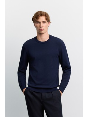 AVVA Erkek Lacivert Bisiklet Yaka Rayon Karışımlı Regular Fit Kazak B005026