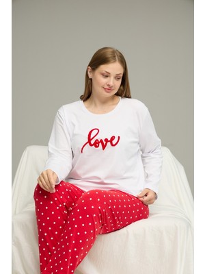 Siyah İnci Beyaz Desenli Curve Büyük Beden Battal Boy Pamuklu Pijama TAKIM25240783