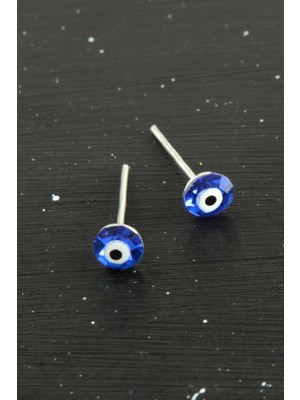 Hace Bazaar Kristal Taşlı Nazar Mineli Minik Küpe 0,4 mm -Hcb