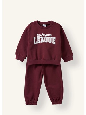 DeFacto %100 Pamuk Bisiklet Yaka Baskılı Sweatshirt Üst Esnek Belli Eşofman Altı 2'li Takım Erkek Bebek H8483A526AU