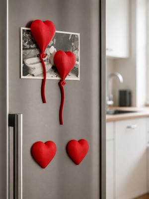 Bezos 3D Baskı 4lü Kalp Balon Magnet Seti - Dekoratif Buzdolabı Magneti, Fotoğraf ve Not Tutucu