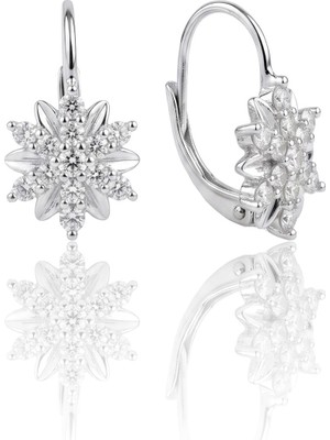 Söğütlü Silver 925 Ayar Gümüş Küpe Rodyumlu Zirkon Taşlı Kar Tanesi Küpe - Fransız Kilit Çengelli Kadın Küpe SGTL13483RODAJ
