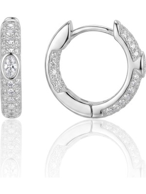 Söğütlü Silver 925 Ayar Gümüş Küpe Rodyumlu Oval Kesim Taşlı Halka Küpe - Zirkon Taşlı Huggie Kadın Küpe SGTL13484RODAJ