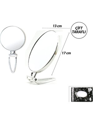 ALK Oval - Gümüş 6.5 INC=16.5X13CM Makyaj Aynası Çift Taraflı Katlanır Ayaklı