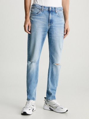 Calvin Klein Erkek Normal Belli Pamuklu Logo Desenli Mavi Jeans J30J324195-1A4
